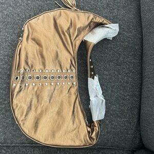 Brown Crescent Canvas Shoulder Bag